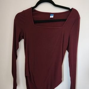 Old Navy women's ribbed square neck long sleeve bodysuit.  Size medium. Maroon